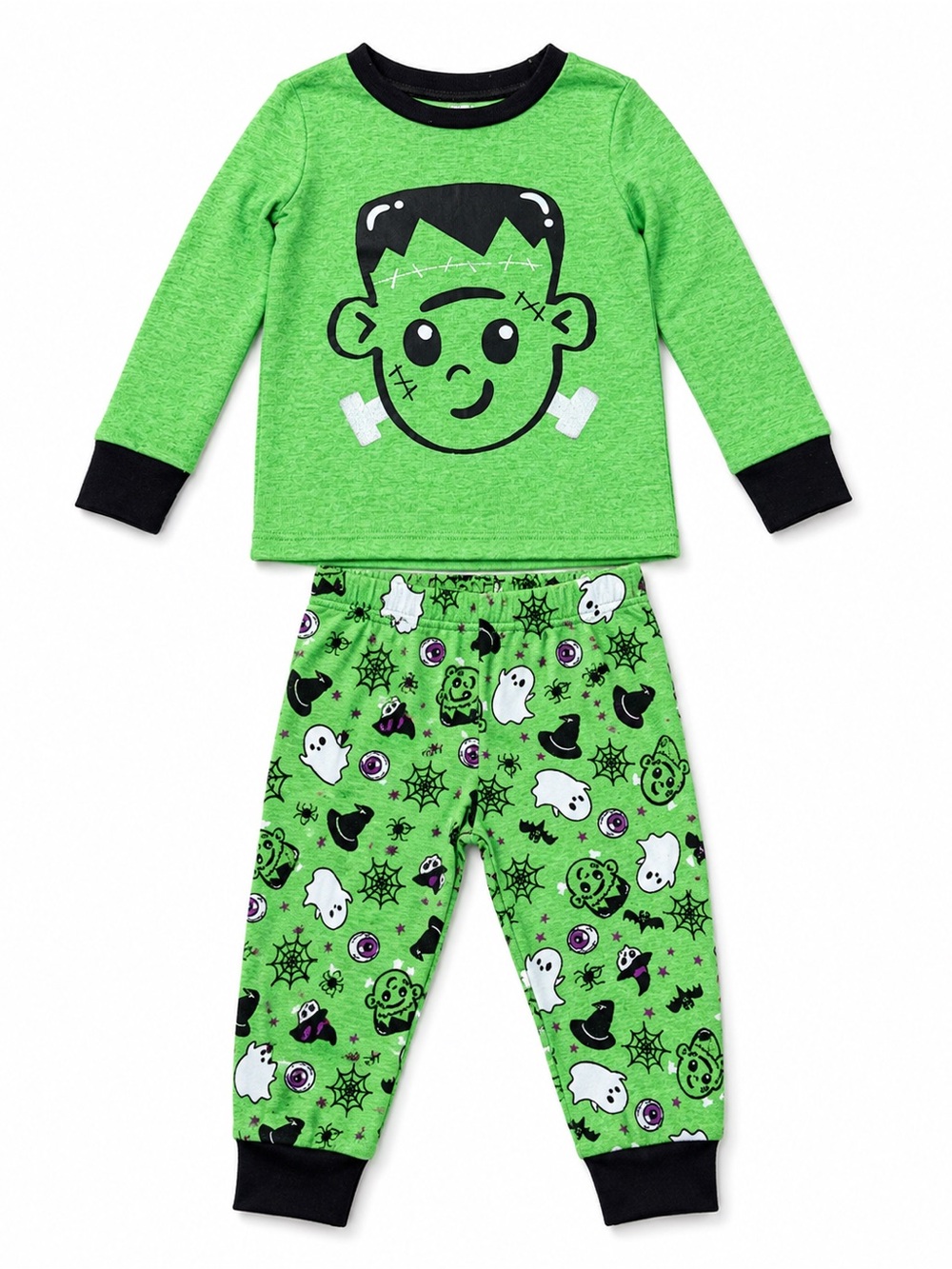Trick or Treat Sleep Green 2pc Frankenstein Halloween Long Sleeve PJs Set 3T